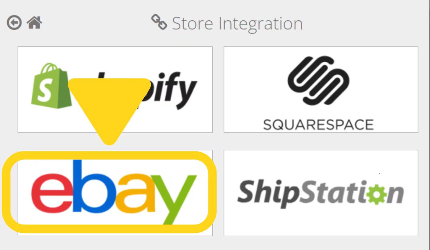 Store Integration page showing eBay tile among platform options