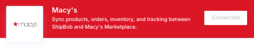 Macy's integration showing Connected status