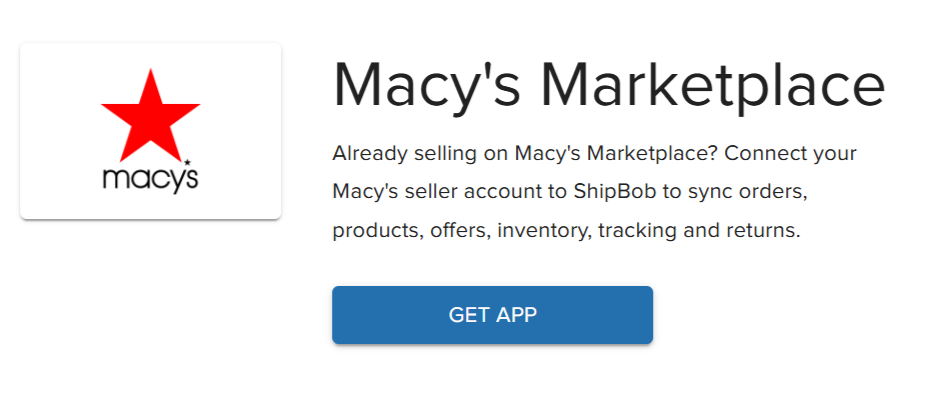 Macy's Marketplace detail page with GET APP button