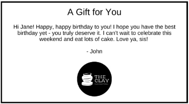Example of Standard gift note with monochrome black and white design
