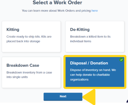 Select Disposal/Donation work order type and click Next