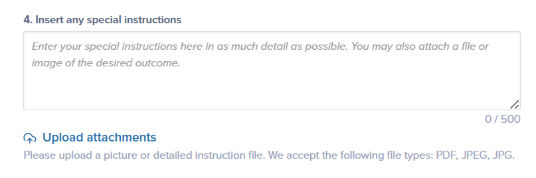 Add special instructions and upload attachments for donation orders