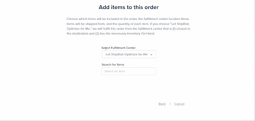 Fulfillment center selection dropdown