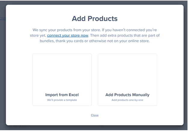 Choosing between manual or Excel import