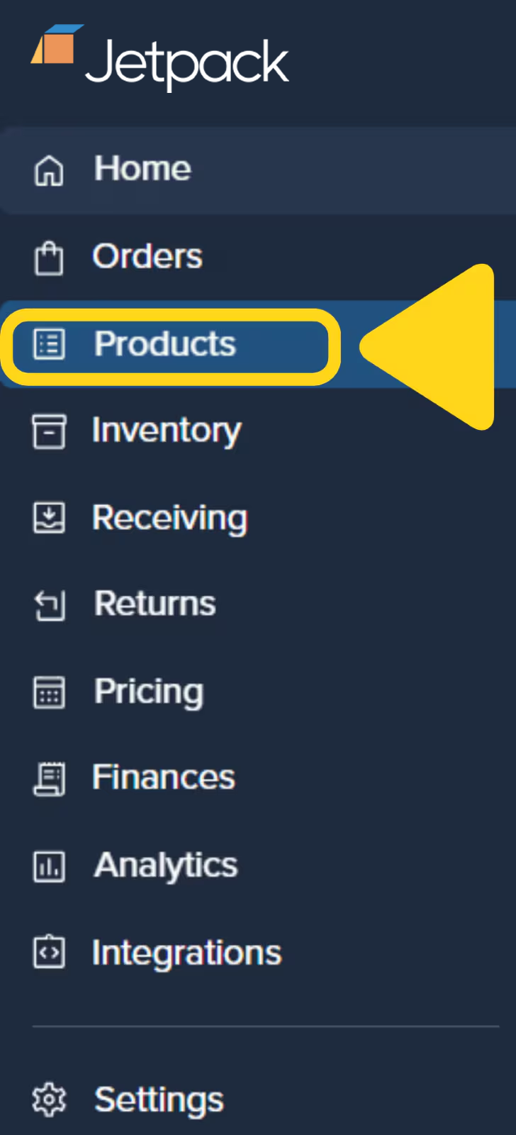Jetpack dashboard left navigation with Products menu item highlighted