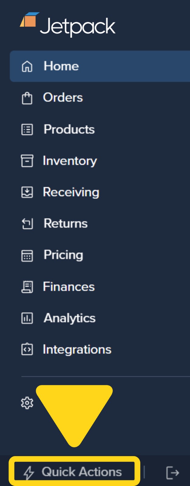 Jetpack dashboard with Quick Actions button highlighted