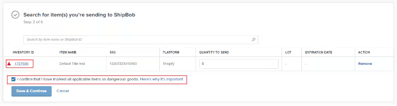 WRO product selection screen for adding products and quantities