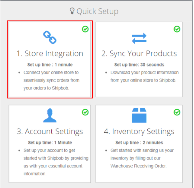 Quick Actions menu showing Connect Store Integration and platform options