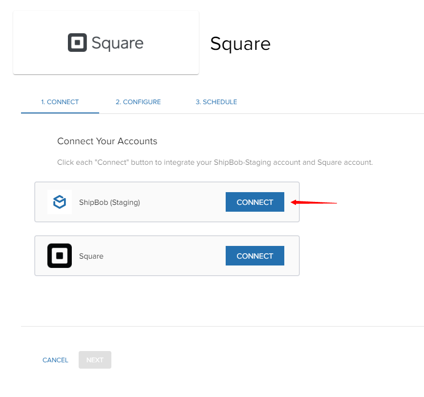 Integration connections showing ShipBob with CONNECT button