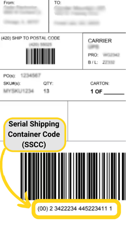 GS1 label showing Serial Shipping Container Code (SSCC) barcode