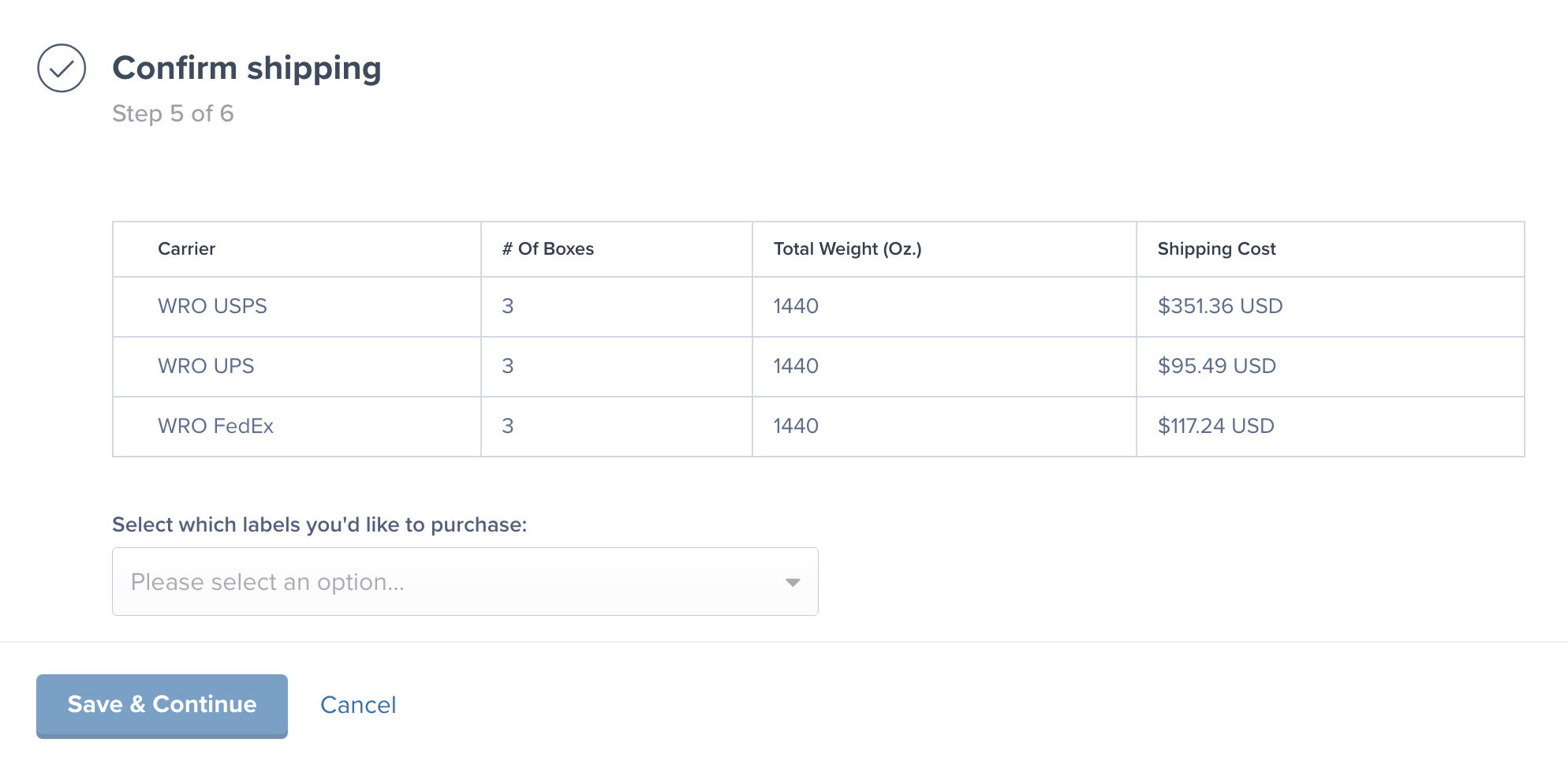 Purchasing shipping labels through Jetpack
