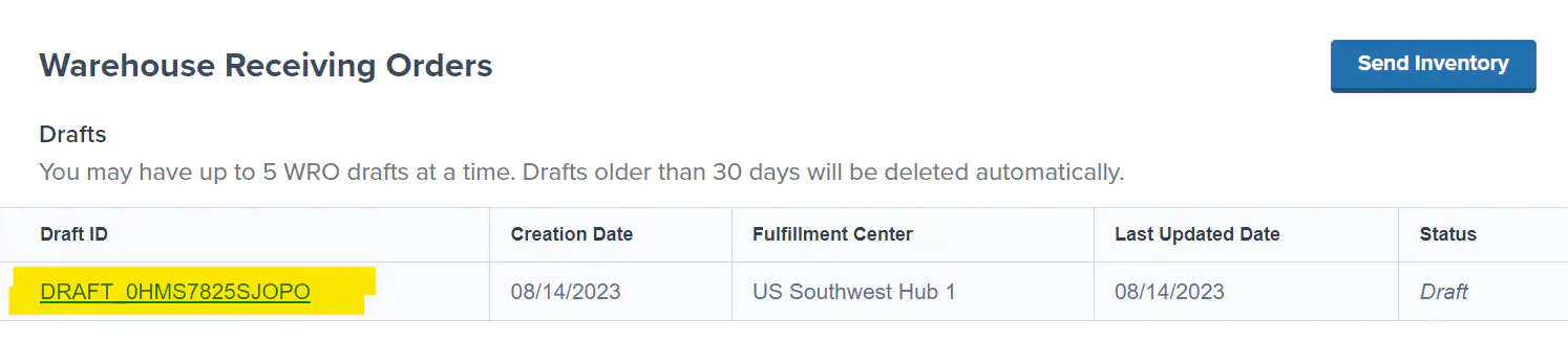 WRO management page allows you to create drafts and come back later to finish