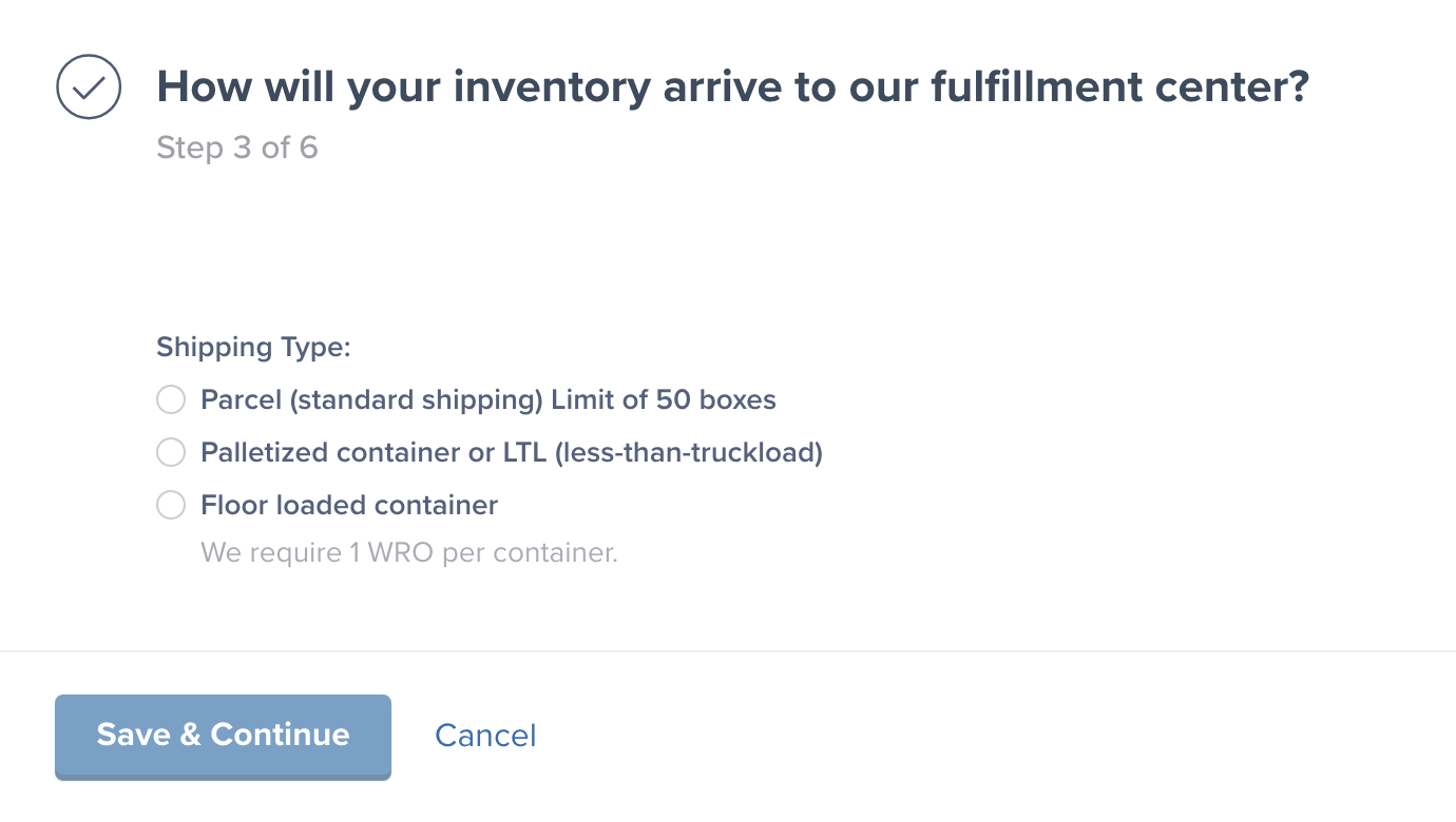 Configuring shipping type and inventory settings
