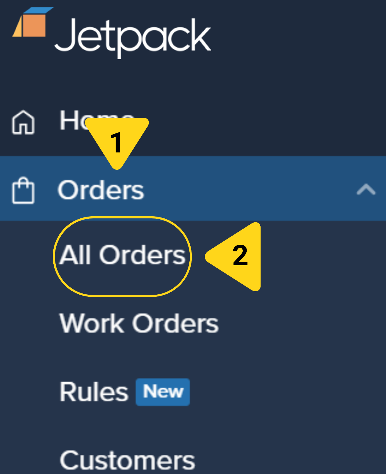Orders navigation showing All Orders selection in left sidebar