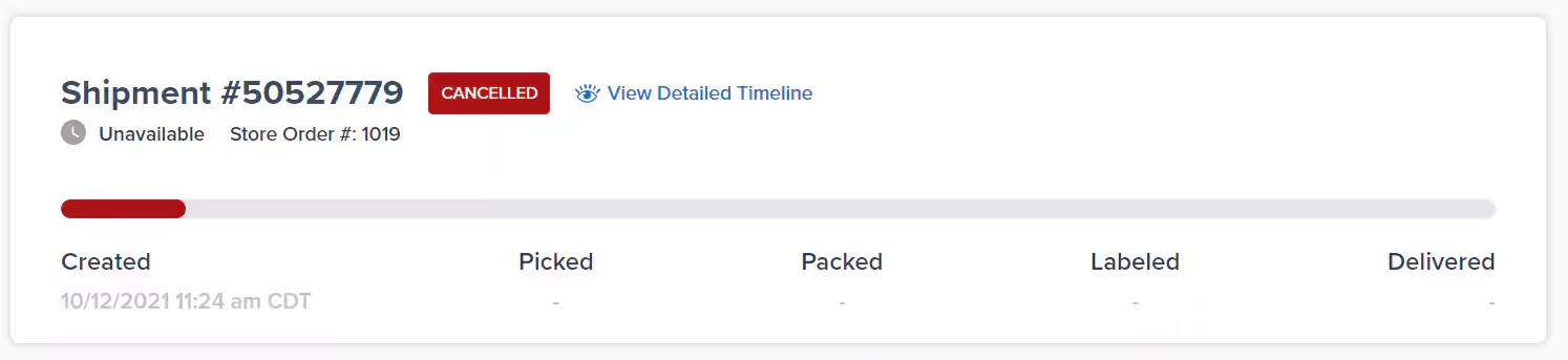 Orders page showing order with CANCELLED status