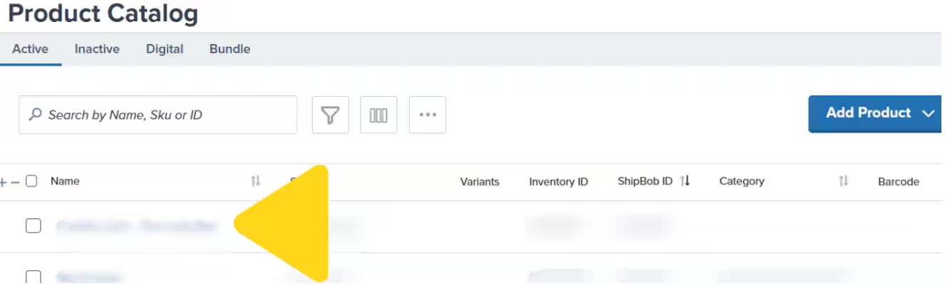 Product Catalog with hyperlinked product name highlighted