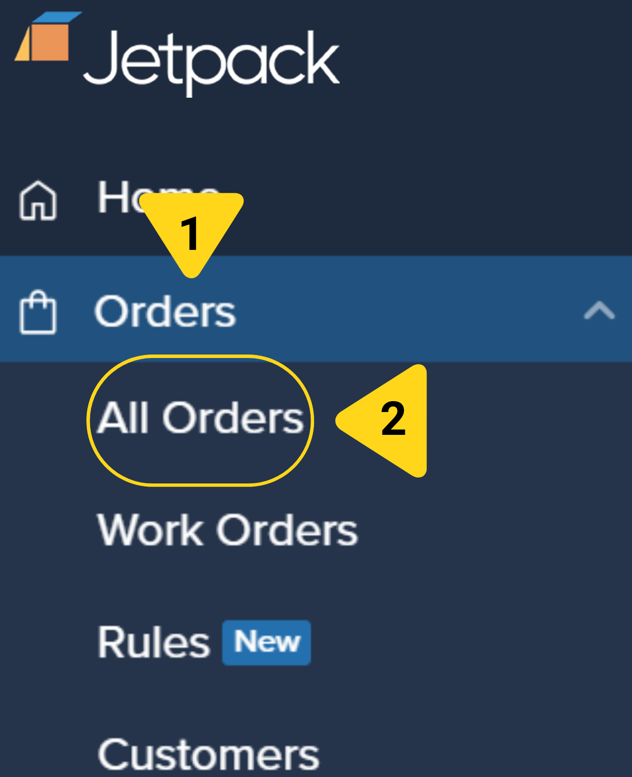 Navigating to All Orders page in Jetpack dashboard
