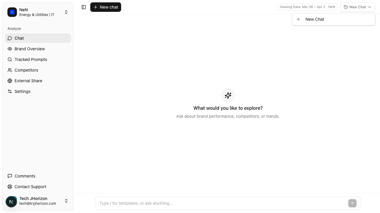 New Chat dropdown menu