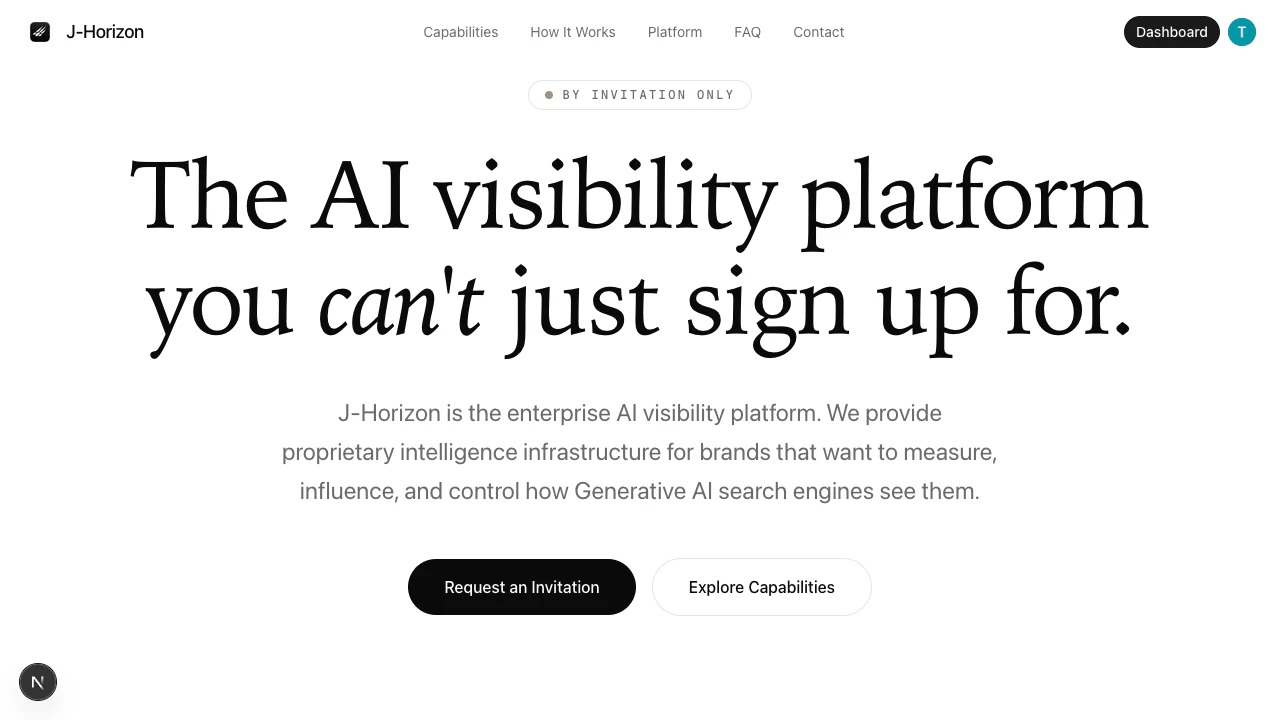 J-Horizon landing page with Request an Invitation button