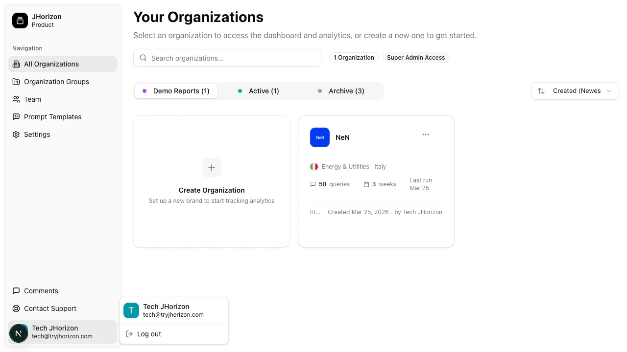 User profile dropdown showing account options