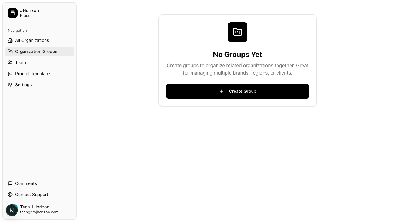 Empty groups page with option to create a new group