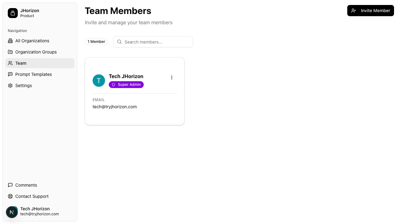 Invite button on the team page