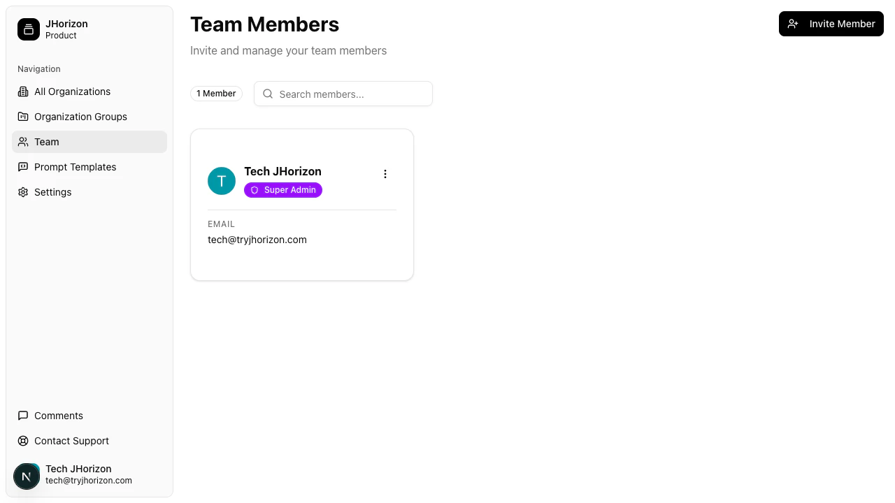 Team members page showing member list with roles