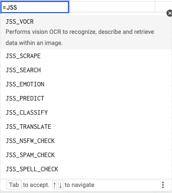 Examples of JigsawStack functions on Google Sheets