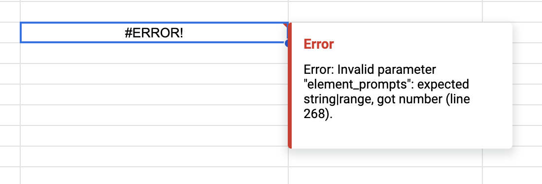 Error message with incorrect parameters