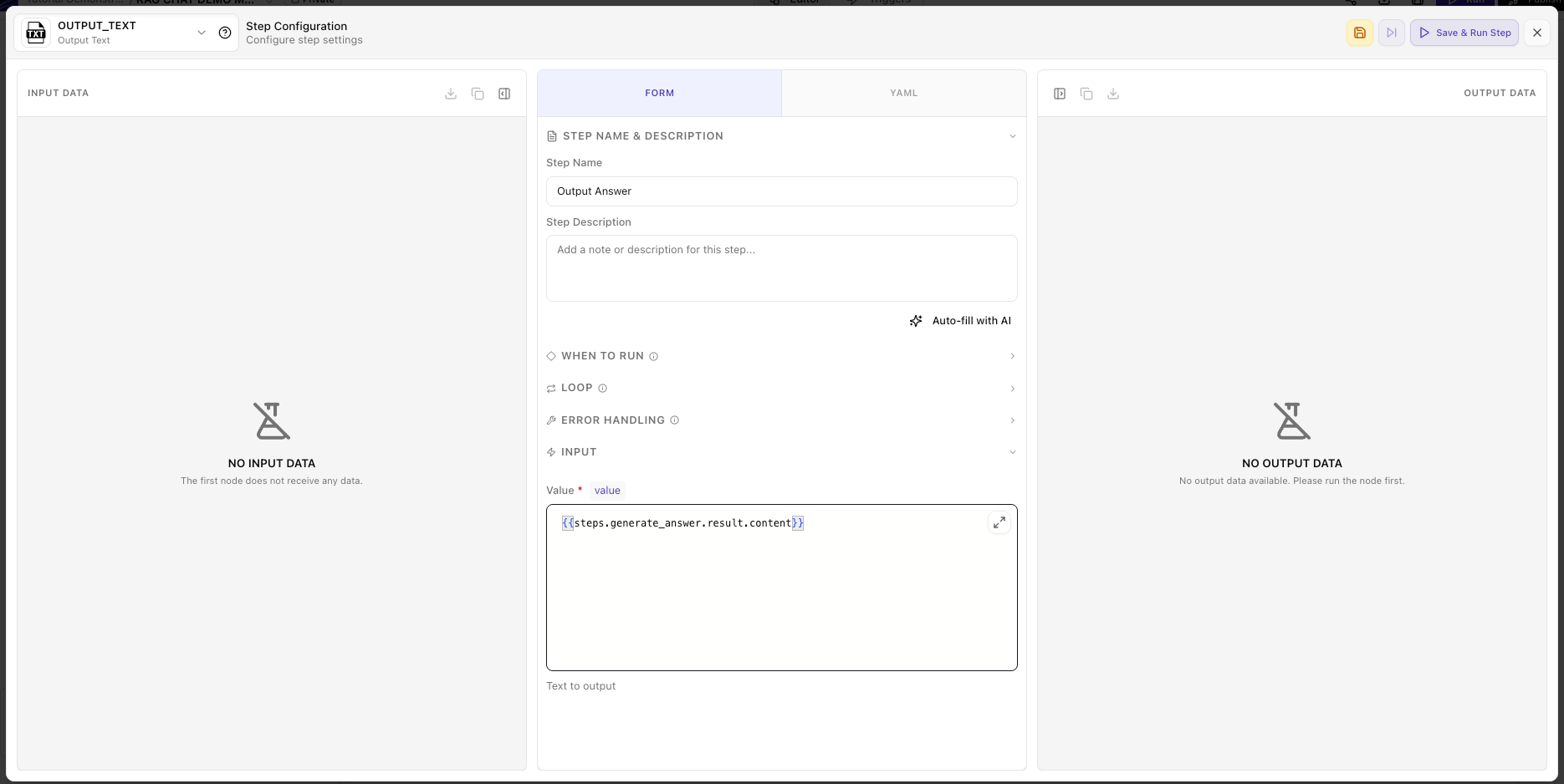 手動構築 - Output Text ノードを設定