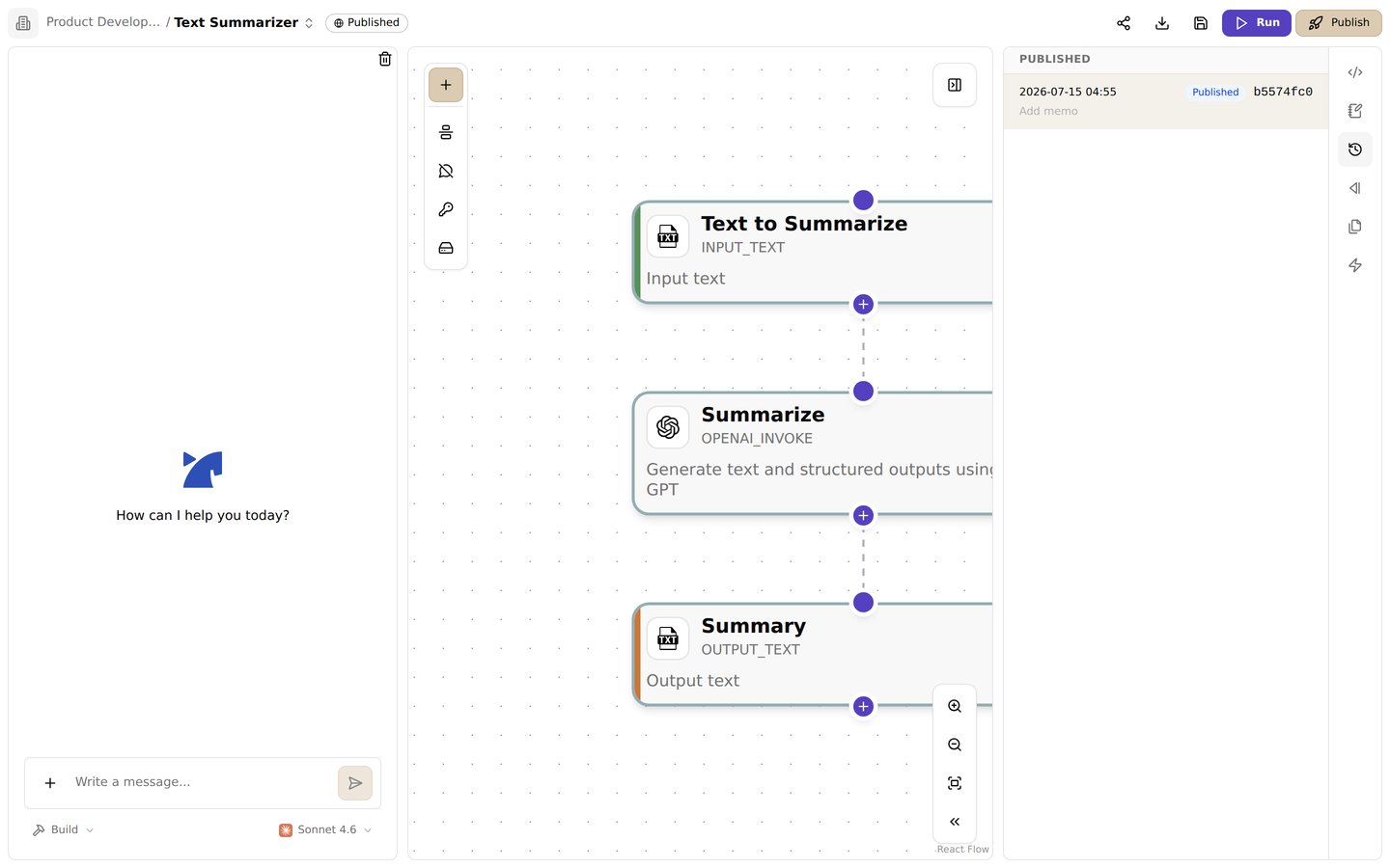 The versions panel. Review the history of published versions