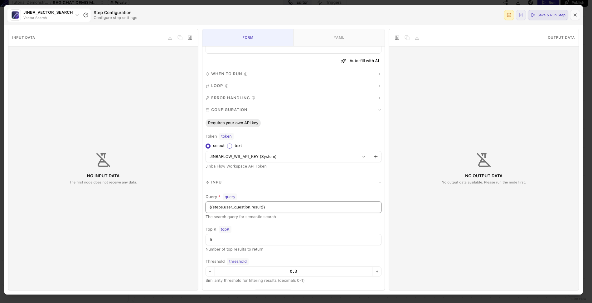 Manual build - configure vector search node