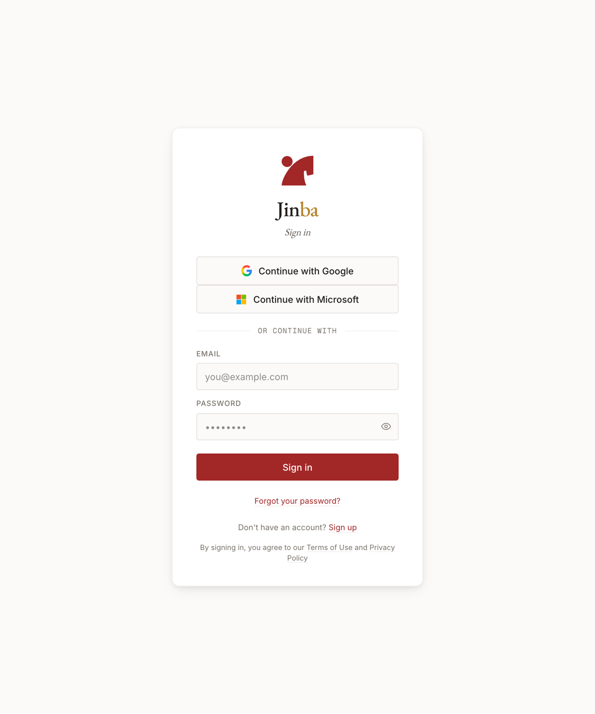 Jinba App Neo sign-in screen