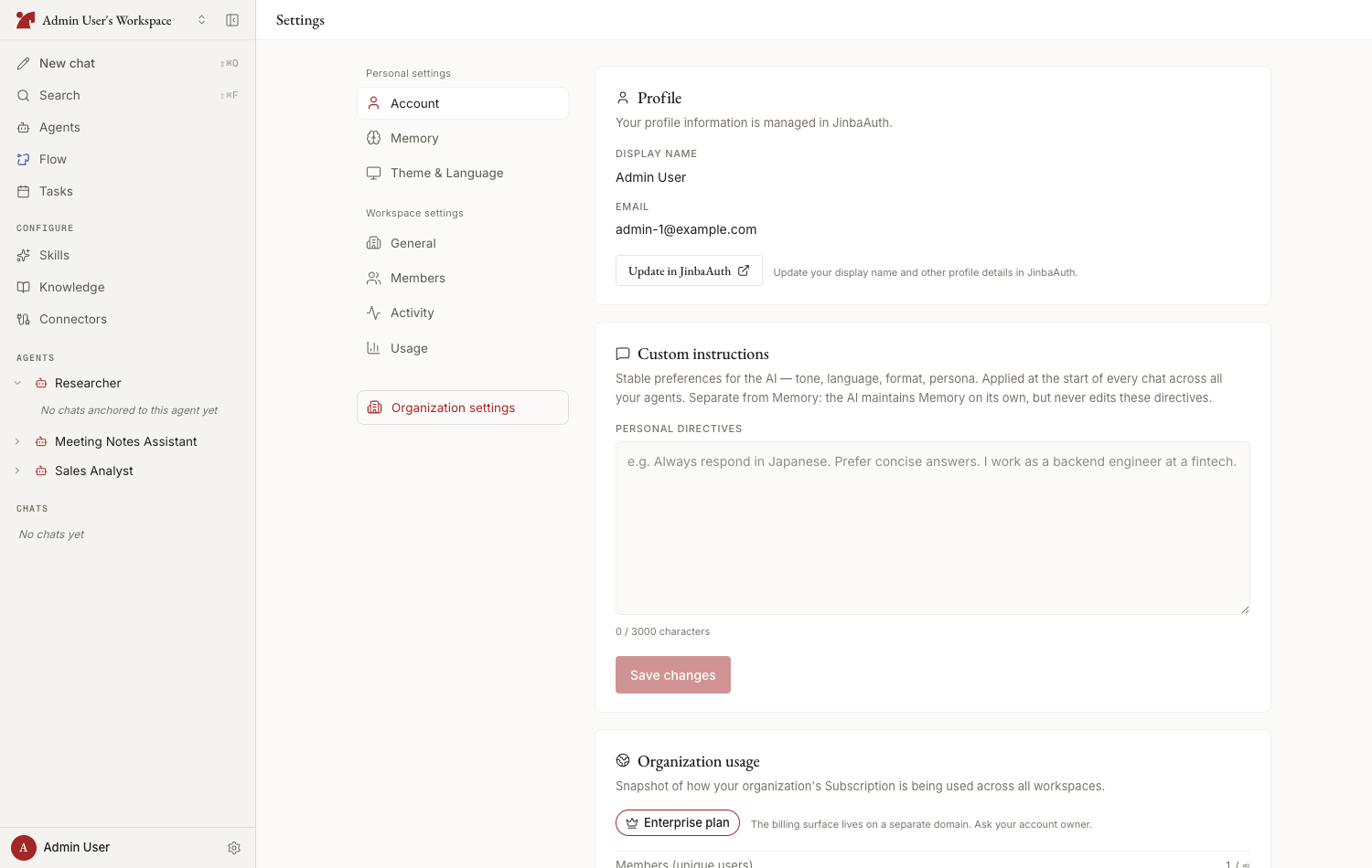 Account tab in Settings