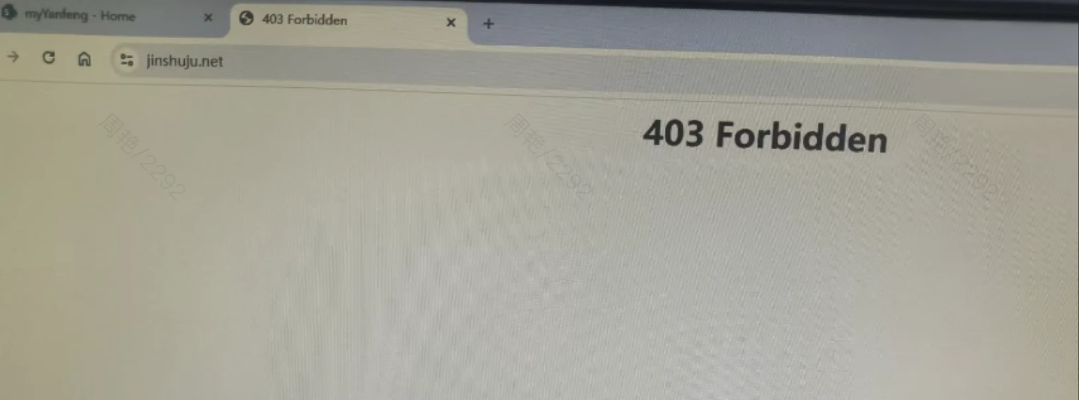 PC|错误页|浏览器访问jinshuju.net时显示「403 Forbidden」错误页面,页面中央大字显示「403 Forbidden」,表示无权访问该页面,浏览器标签页和地址栏均显示jinshuju.net