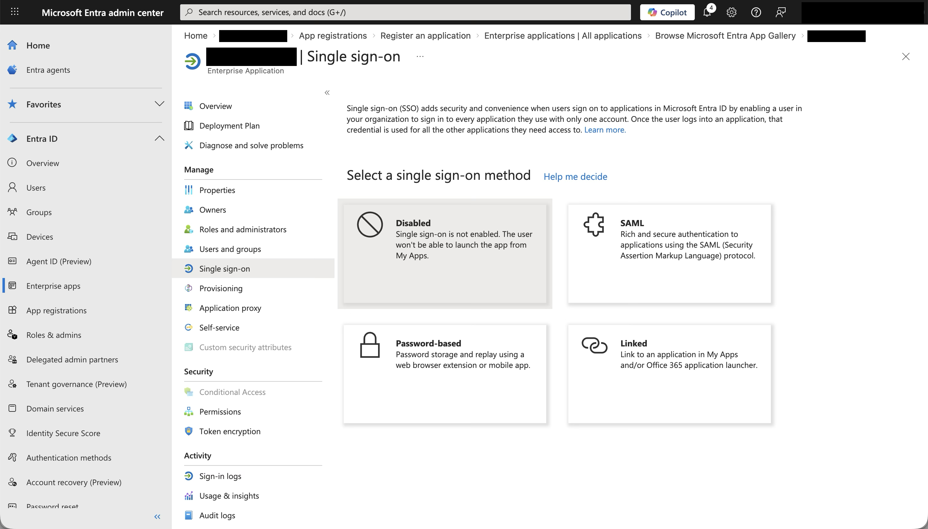 Select a single sign-on method