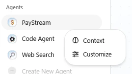 Context and Customize options in sidebar