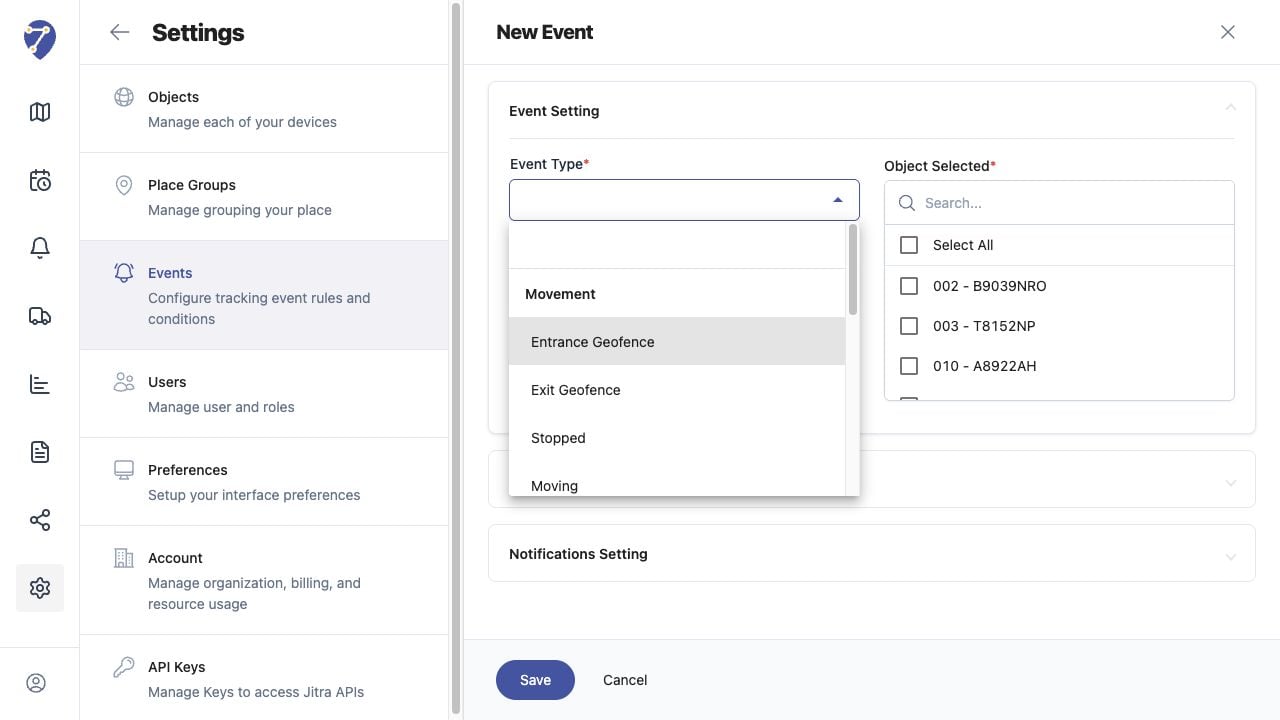 Choosing Event Types and Assigning Objects in Jitra staging