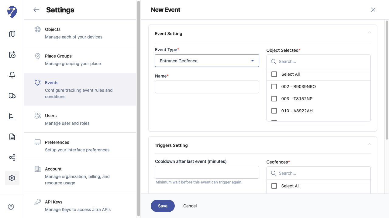 Configuring Geofence-Dependent Events in Jitra staging