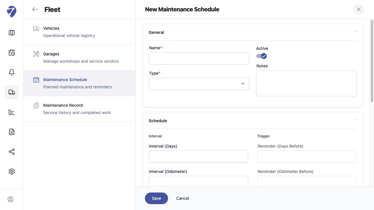 Creating Maintenance Schedules screen on Jitra staging
