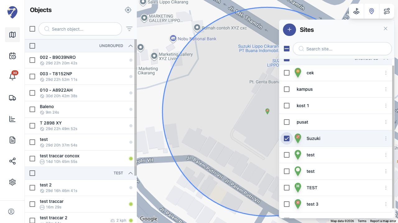 Showing Sites on the Tracking Map in Jitra staging
