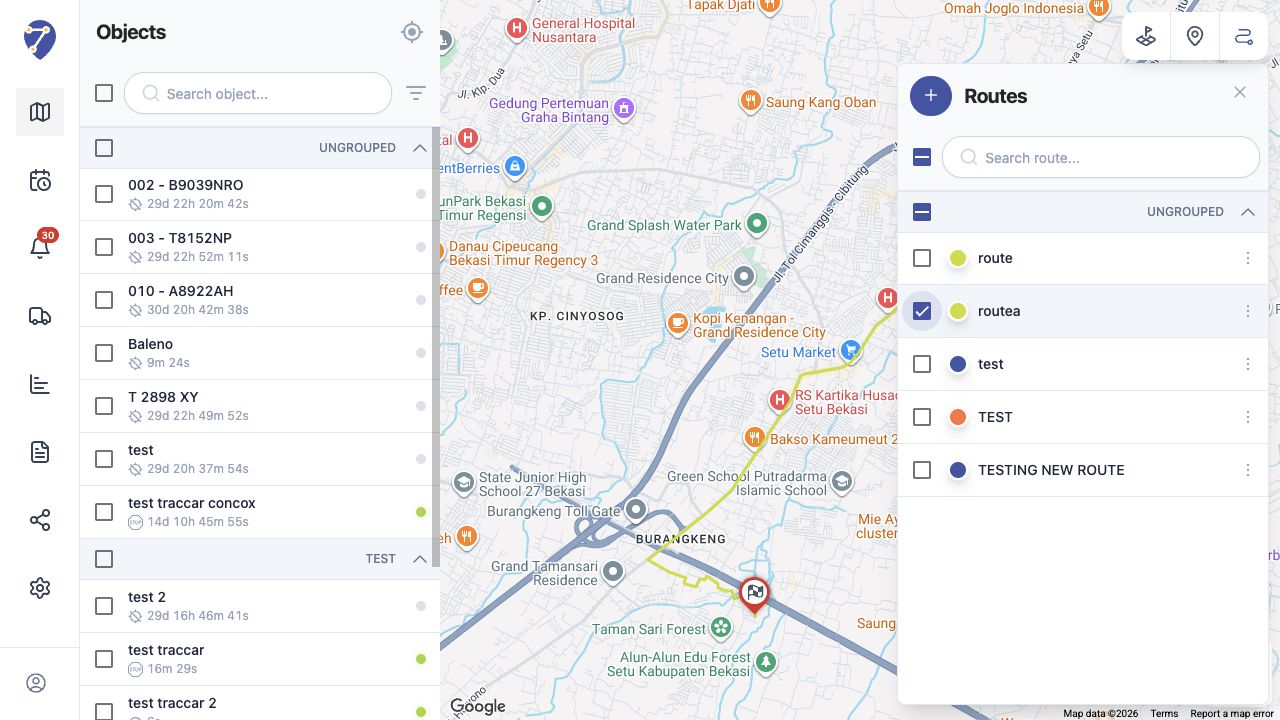 Tampilan Menampilkan Route pada Tracking di Jitra staging