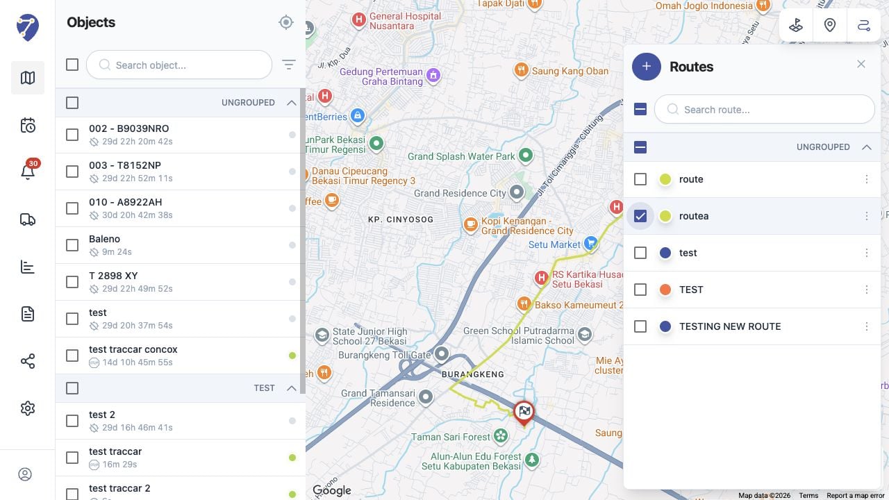 Showing Routes on the Tracking Map in Jitra staging
