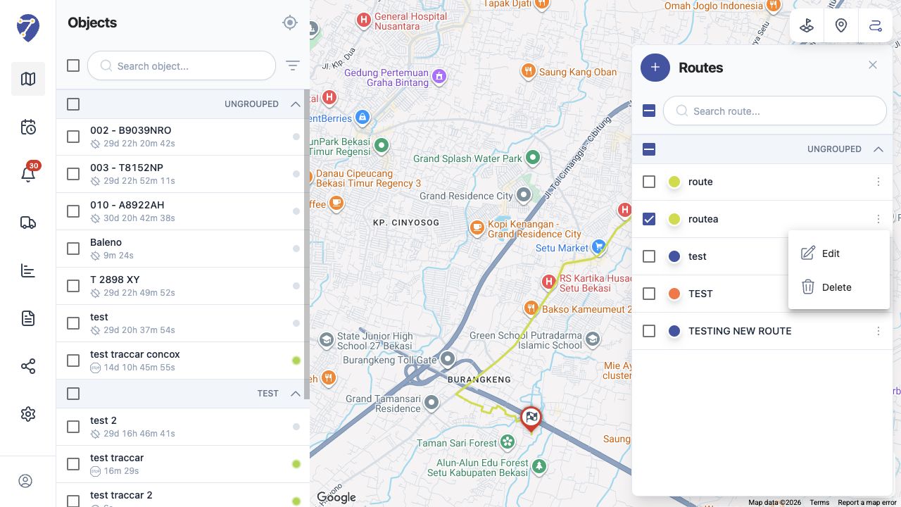 Tampilan Mengedit dan Menghapus Route di Jitra staging