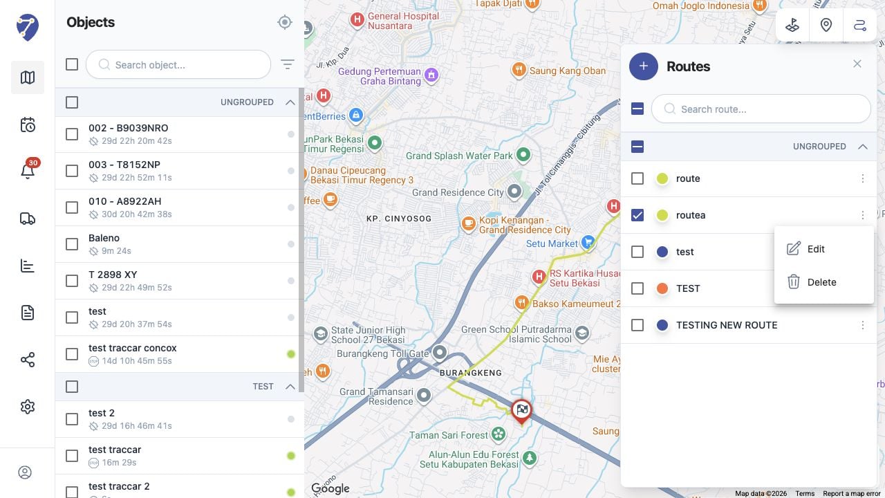 Tampilan Mengedit dan Menghapus Route di Jitra staging