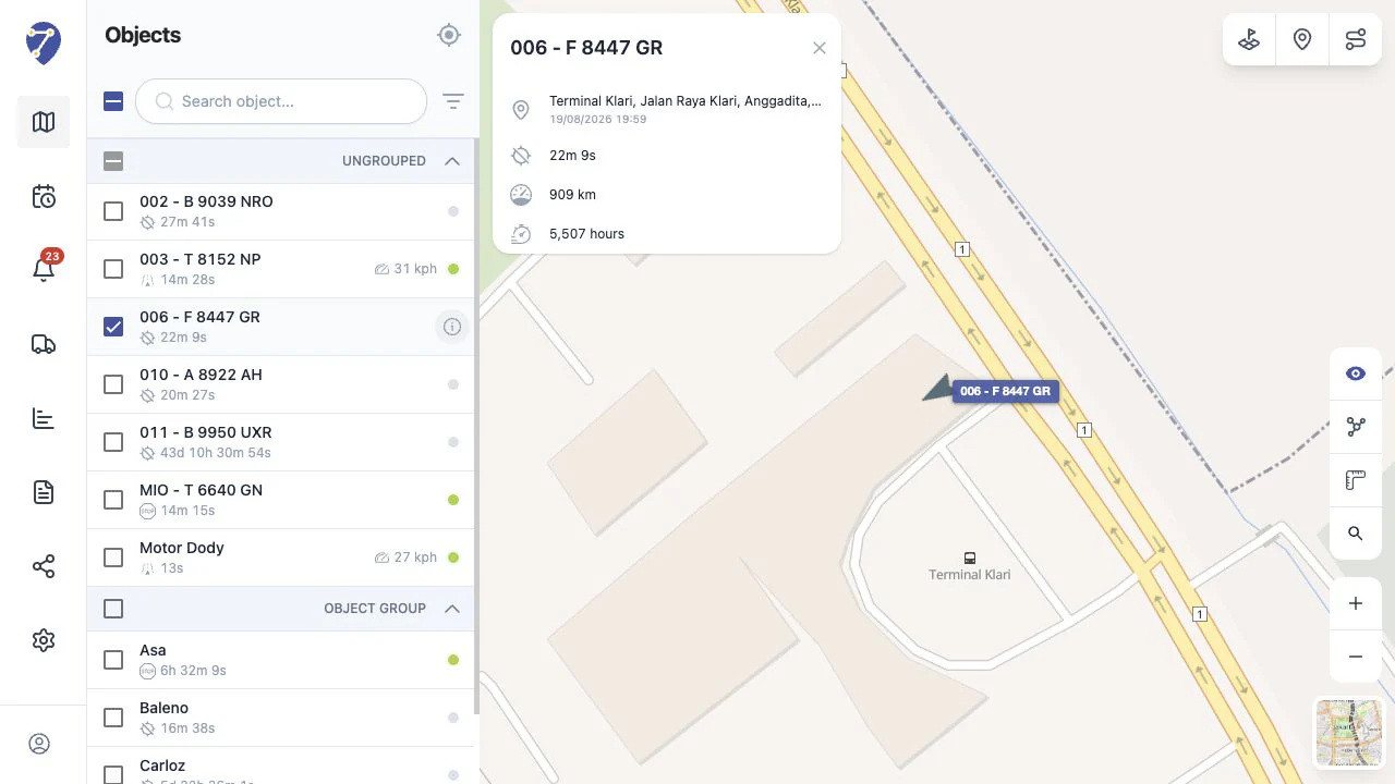 Object details panel on Jitra Tracking