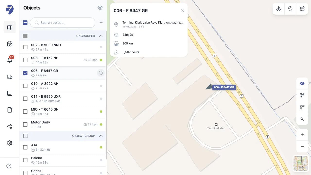Object details panel on Jitra Tracking