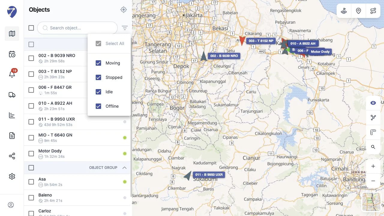 Jitra Tracking filter by Object status