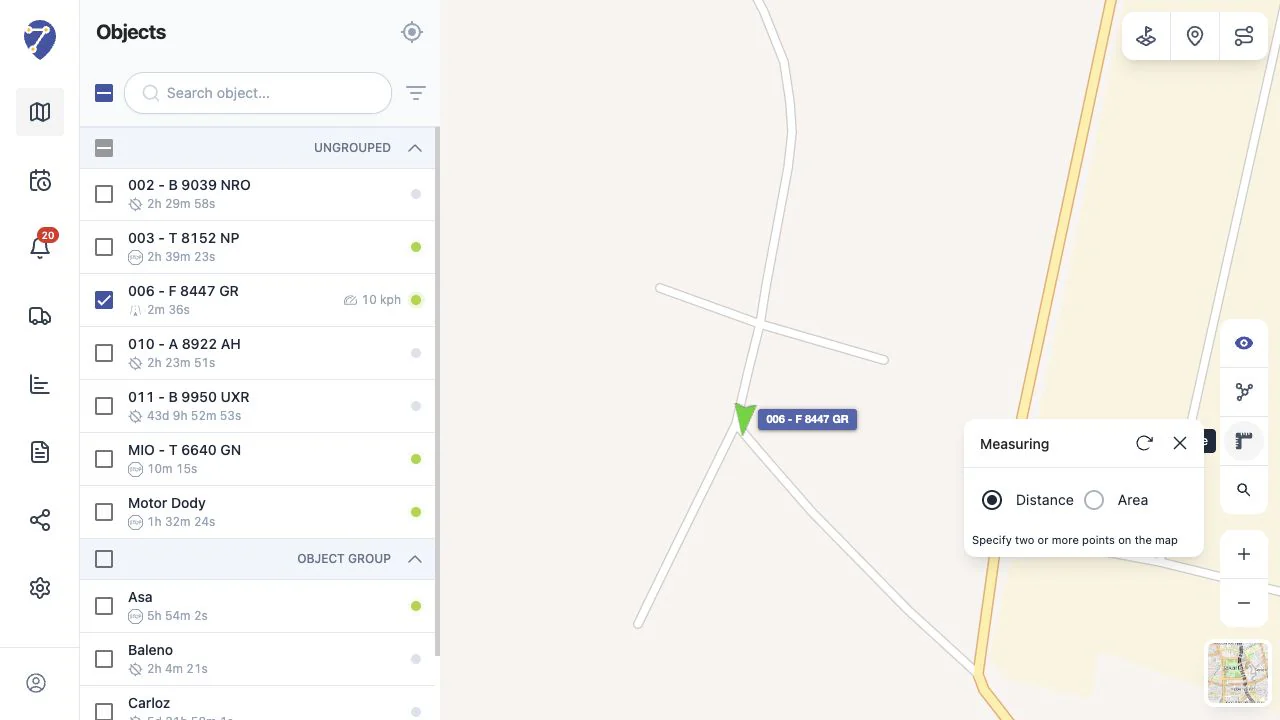 Measure distance and area tool on Jitra Tracking