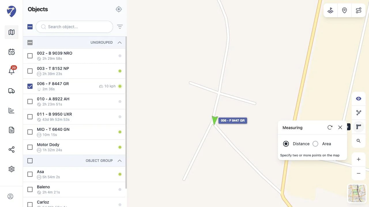 Measure distance and area tool on Jitra Tracking